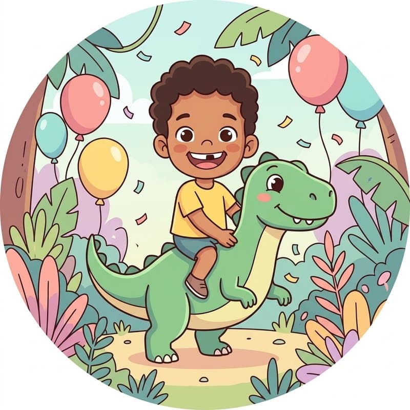 Beispielmotiv „Dino-Party“ als runder Tortenaufleger