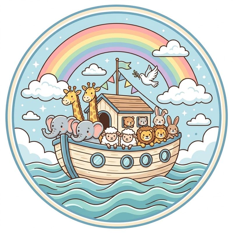 Beispielmotiv „Regenbogen-Arche“ als runder Tortenaufleger